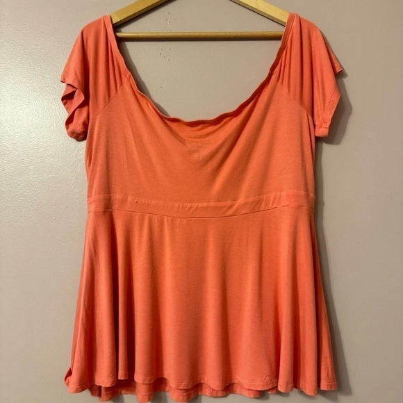 Babydoll Super Soft Tie-Front Off-Shoulder Top Wild Orange Size 2 - Picture 4 of 9